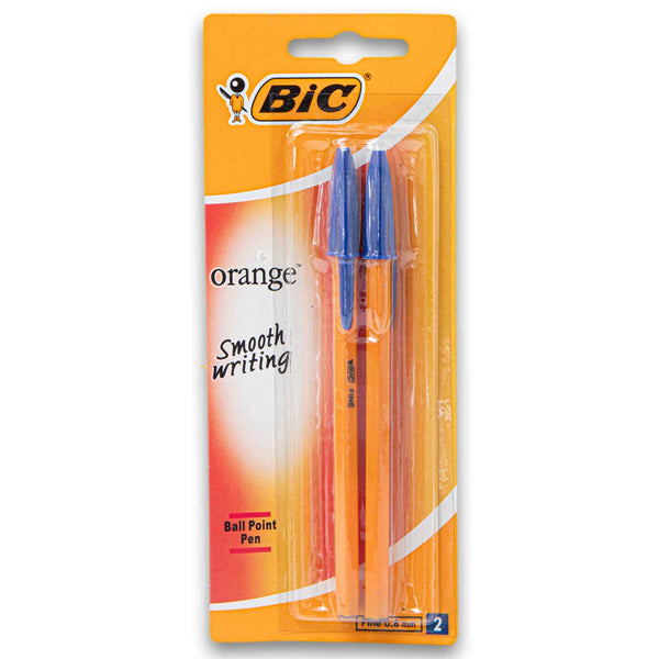 Orange Ball Pen Fine 0.8mm Blue 2 Pack