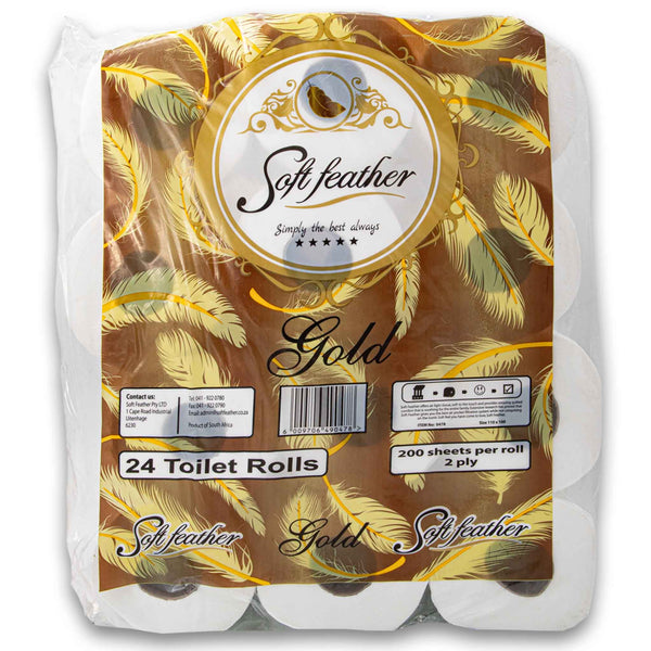 Soft Feather, Gold Toilet Paper 200 Sheets 2 Ply 24 Pack - Cosmetic Connection