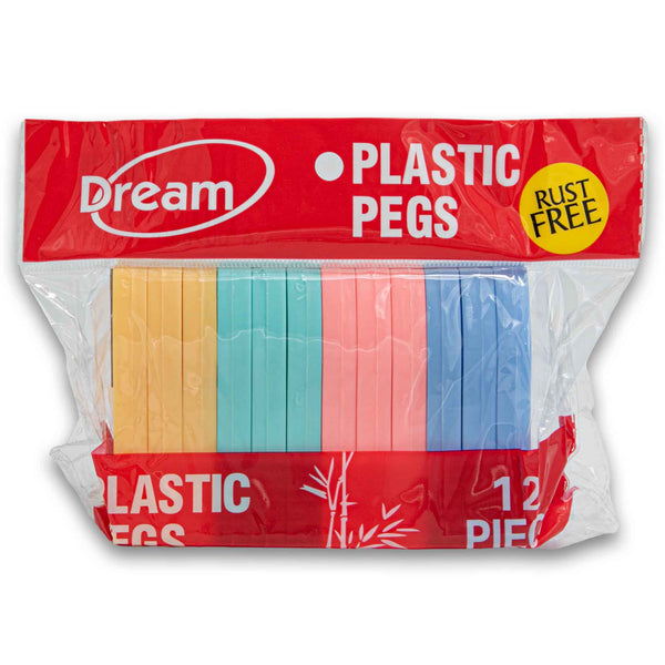 Plastic Pegs Rust Free Heavy Duty 12 Piece - Assorted Colour