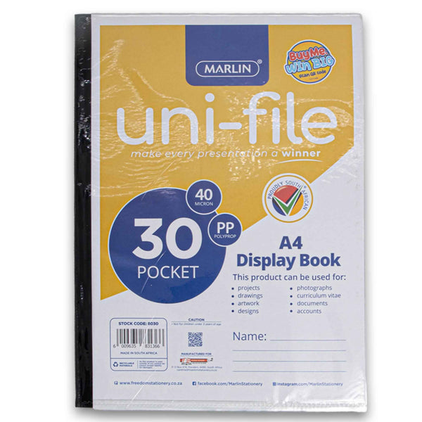 Marlin Uni-File A4 Display Book 40 Micron 30 Pocket