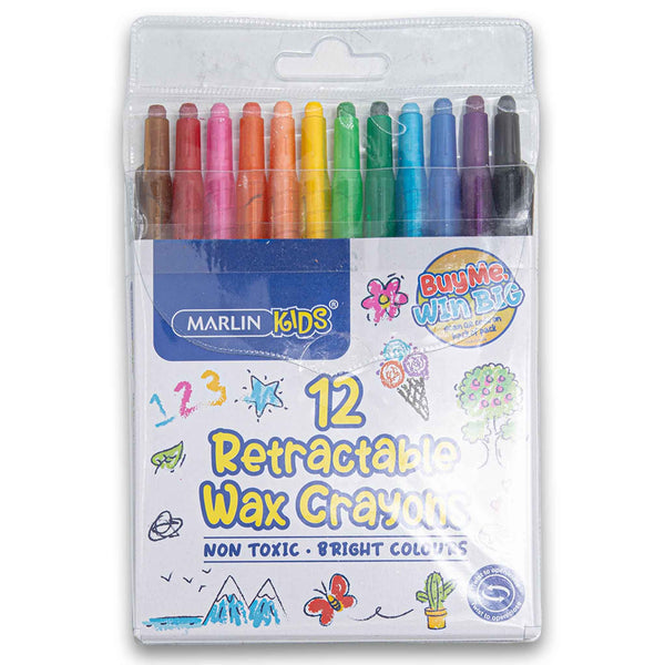 Marlin Kids 12 Retractable Wax Crayons Bright Colour