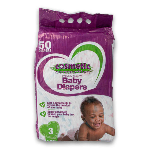 Cosmetic Connection, Premium Baby Diapers Size 3 Value Pack - 50 Unisex Diapers - Cosmetic Connection