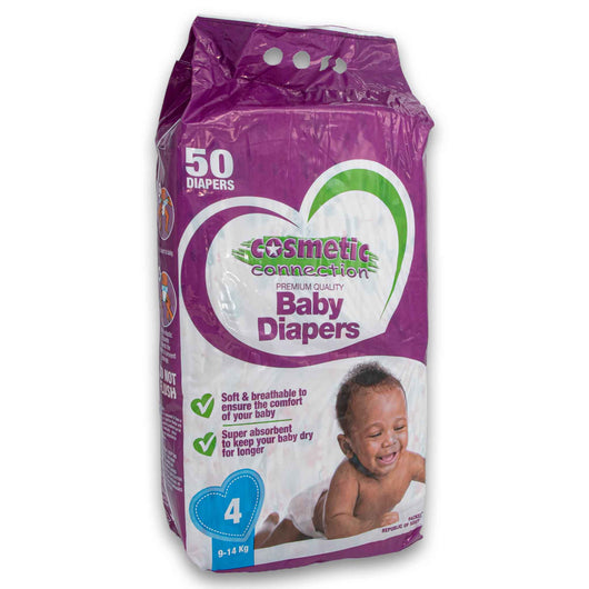 Cosmetic Connection, Premium Baby Diapers Size 4 Value Pack - 50 Unisex Diapers - Cosmetic Connection