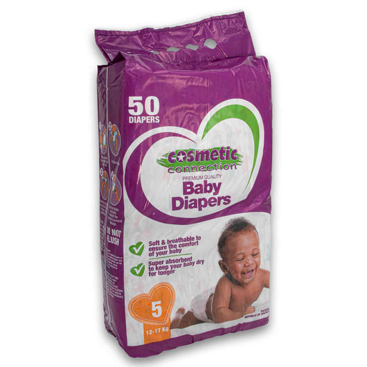 Cosmetic Connection, Premium Baby Diapers Size 5 Value Pack - 50 Unisex Diapers - Cosmetic Connection