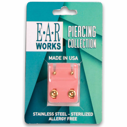 EAR Works, Stainless Steel Gold Plated Earrings - Mini Ball - Cosmetic Connection