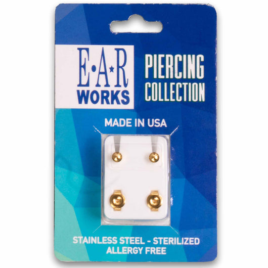 EAR Works, Stainless Steel Gold Plated Earrings - Regular Ball - Cosmetic Connection