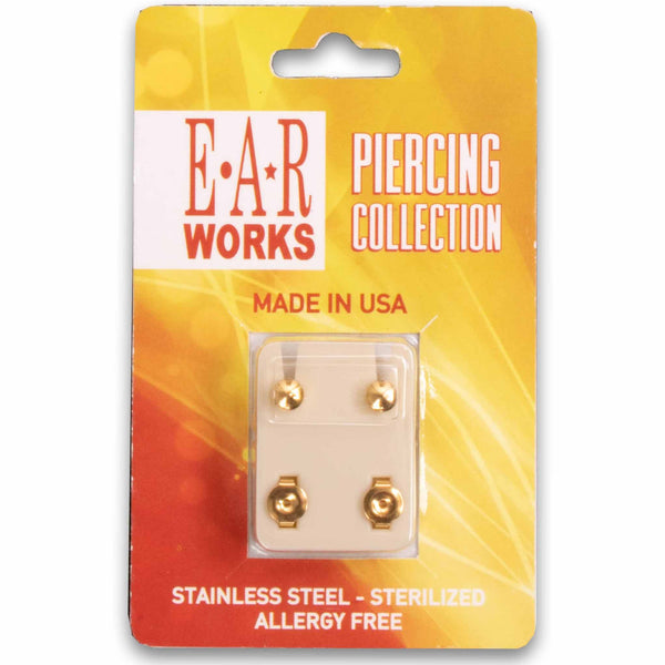 EAR Works, Stainless Steel Gold Plated Earrings - Large Ball - Cosmetic Connection