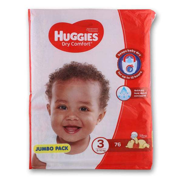 Huggies, Dry Comfort Baby Diapers Size 3 Jumbo Pack - 76 Diapers - Cosmetic Connection