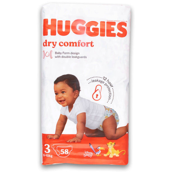 Huggies, Dry Comfort Baby Diapers Size 3 Value Pack - 58 Diapers - Cosmetic Connection