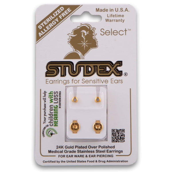 Studex, 24K Gold Plated Earrings - Heartlite Crystal - Cosmetic Connection