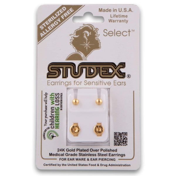 Studex, 24K Gold Plated Earrings - Regular Ball - Cosmetic Connection