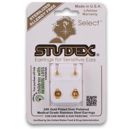 Studex, 24K Gold Plated Earrings - Starlite Crystal - Cosmetic Connection